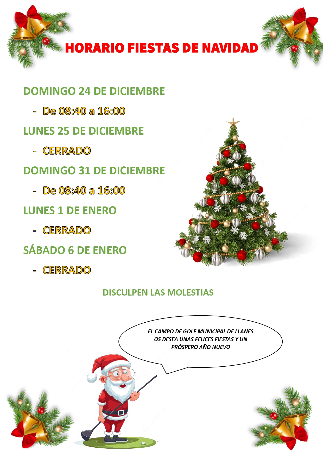 HORARIOS FIESTAS DE NAVIDAD